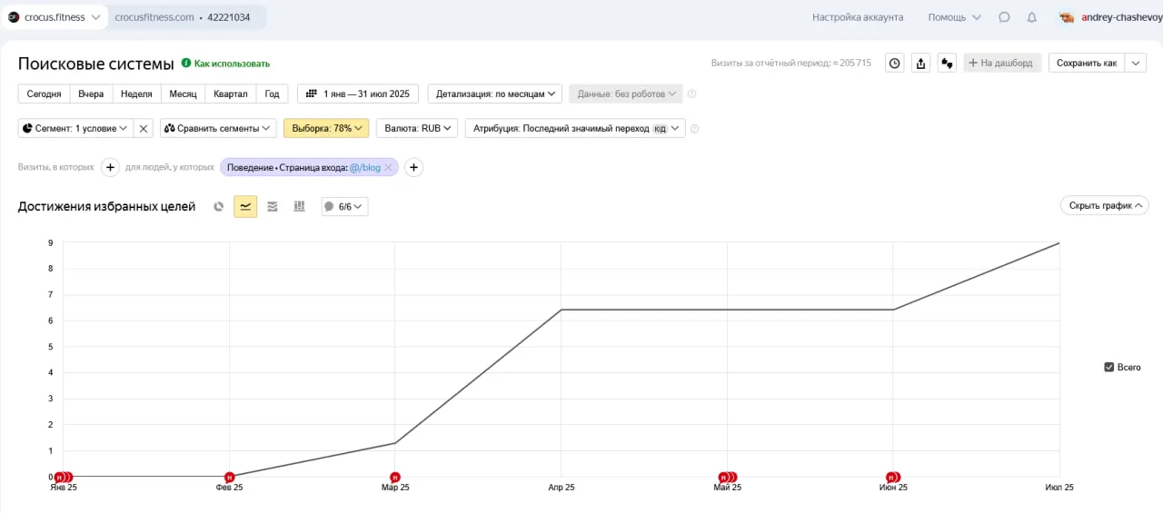 Отчёт из метрики по достижению целей в поисковых системах
