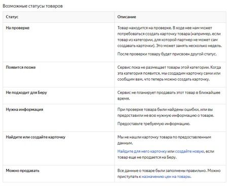 Возможные статусы