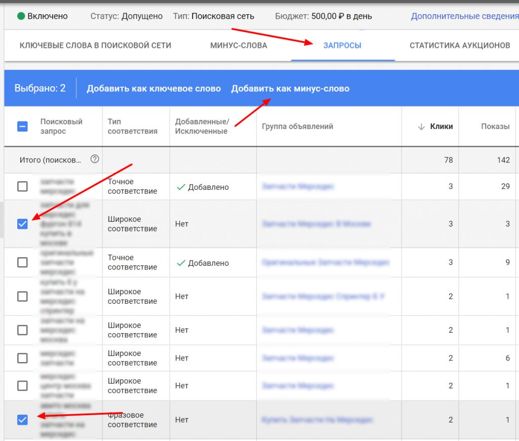 Список минус-слов
